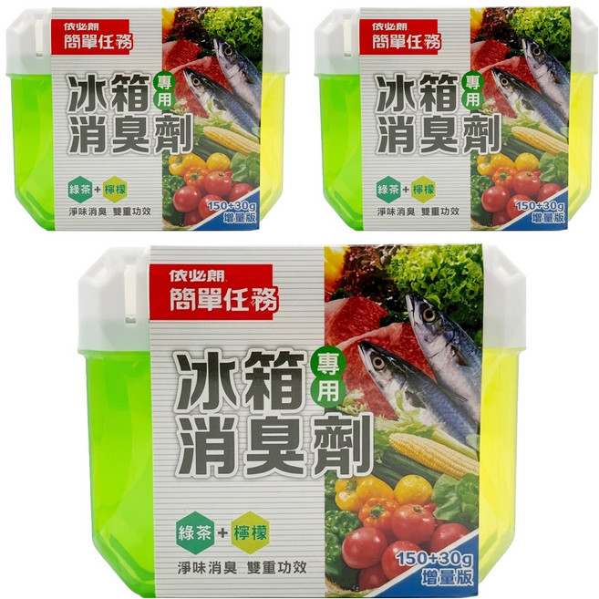 依必朗 簡單任務 冰箱消臭劑 綠茶+檸檬, 150g, 3個