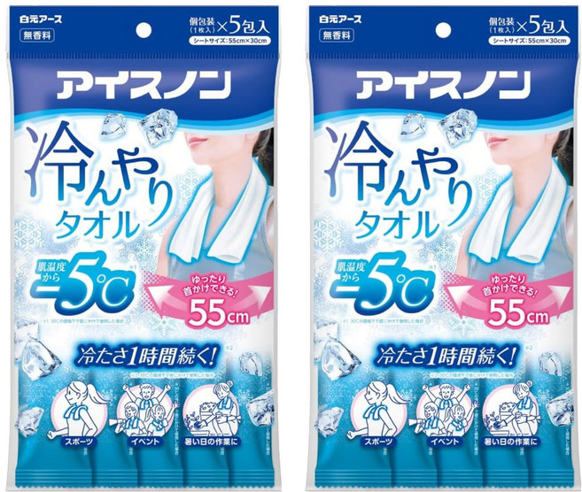 Hakugen Earth 白元 涼感毛巾, 藍色, 2個, 5個裝