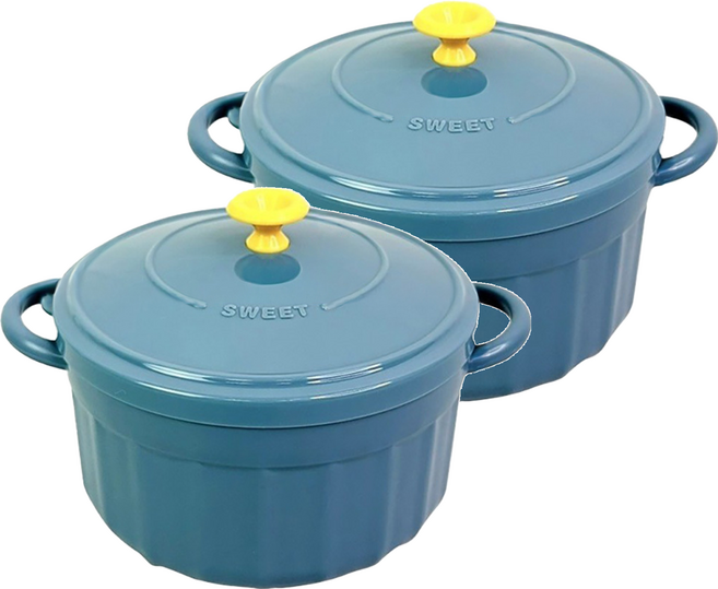 BangJiaShi 幫家適 撞色不鏽鋼雙層泡麵碗 600ml, 深藍色, 2個