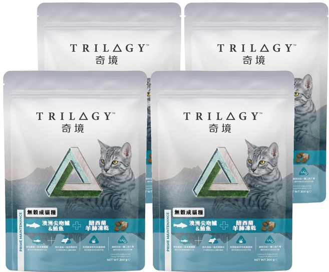 TRILOGY 奇境 無穀貓糧, 300g, 4包, 澳洲尖吻鱸 + 鮪魚 + 紐西蘭羊肺凍乾