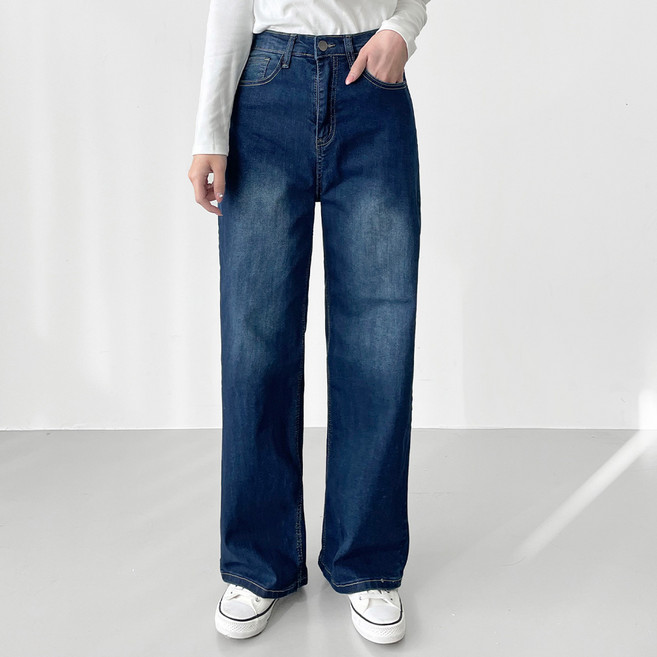 jalbba jean 女款時尚彈性鬆緊帶寬版丹寧褲