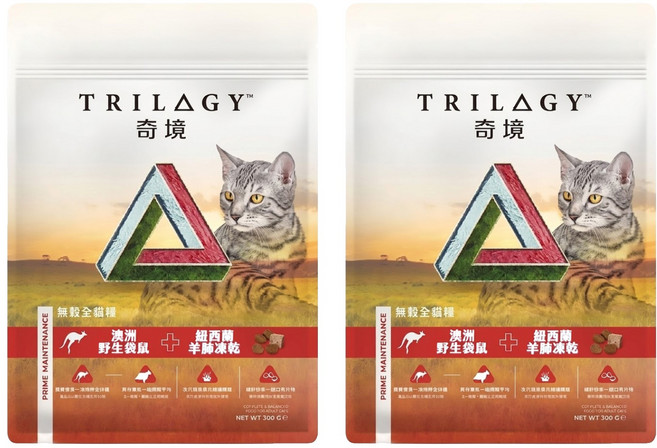 TRILOGY 奇境 無穀貓糧, 300g, 2包, 澳洲野生袋鼠 + 紐西蘭羊肺凍乾