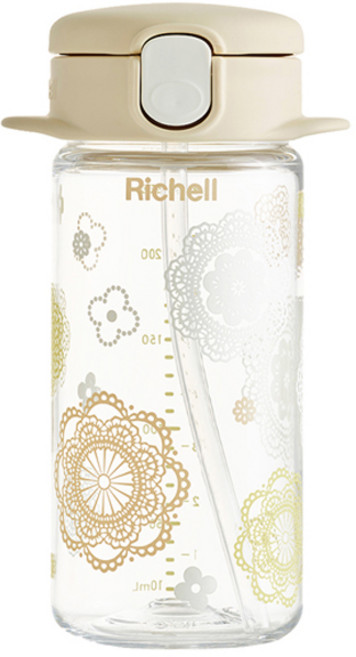 Richell 利其爾 AQ Mug系列 吸管水杯, 米色, 240ml, 1個