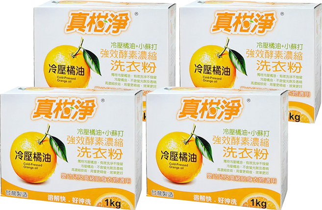 真柑淨 天然橘油 + 小蘇打強效酵素濃縮洗衣粉, 1000g, 4盒