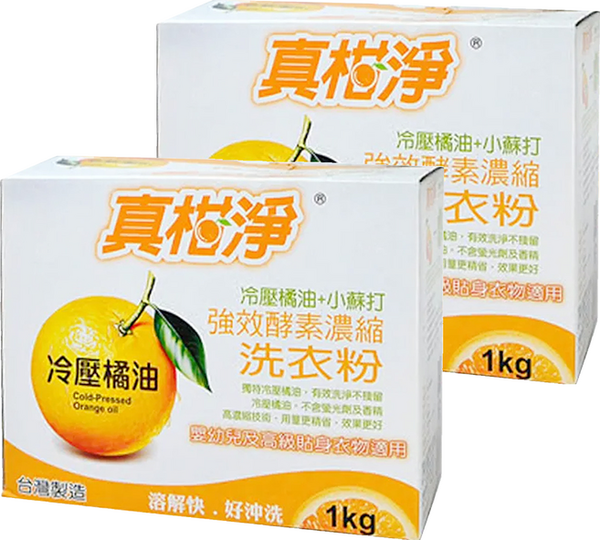 真柑淨 天然橘油 + 小蘇打強效酵素濃縮洗衣粉, 1000g, 2盒