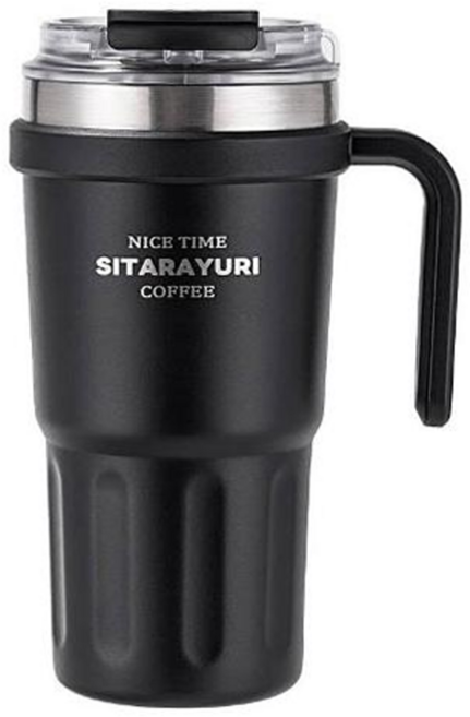Sitarayuri 雙飲手把保溫杯, 黑色, 1個, 600ml