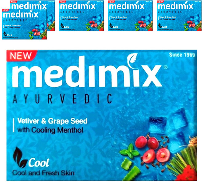 medimix 台灣公司貨 印度藍寶石沁涼美肌皂 岩蘭草 + 葡萄籽, 125g, 6個