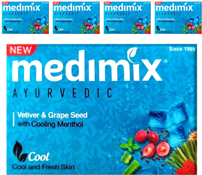 medimix 台灣公司貨 印度藍寶石沁涼美肌皂 岩蘭草 + 葡萄籽, 125g, 5個