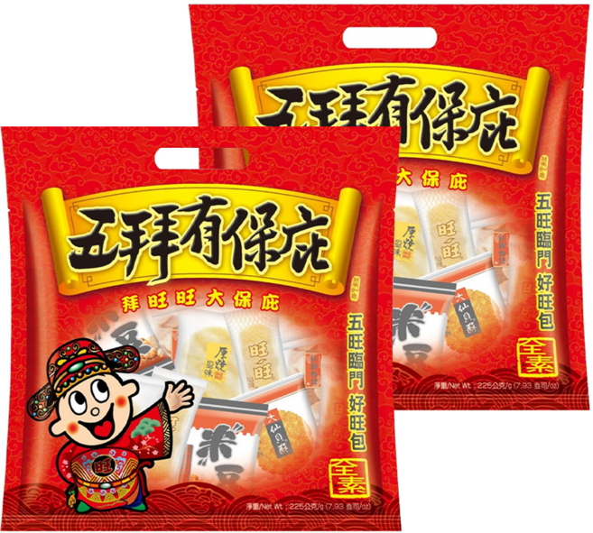 旺旺 五拜有保庇分享包, 大仙貝酥 + 厚燒鹽味 + 旺旺仙貝 + 紅麴物語 + 米豆, 2袋