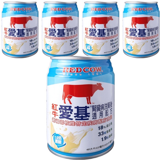 RED COW 紅牛 愛基 低電解質營養液 腎臟病洗腎後適用配方, 237ml, 5罐