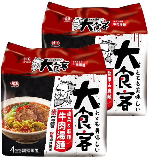 味王 大食客 酸菜麻辣牛肉湯麵 93g, 8包