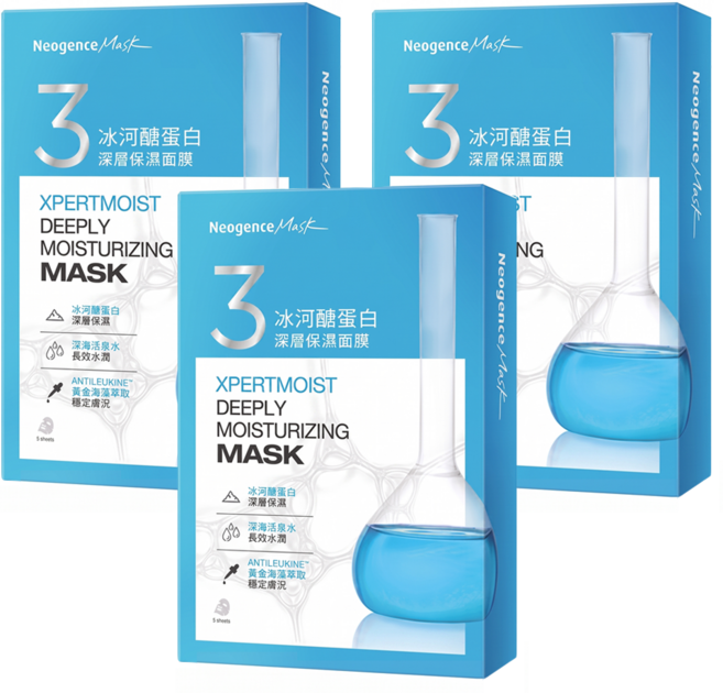 Neogence 霓淨思 冰河醣蛋白深層保濕面膜 28ml, 5片, 3盒