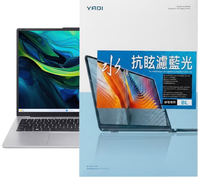 YADI 亞第 水之鏡保護貼 Acer Aspire Lite AL16 52P 74BU適用 防眩抗反光濾藍光 PF4HAGBL-W160 16:10, 1片