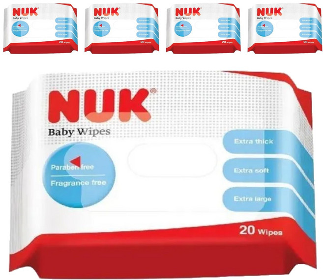 NUK 濕紙巾 攜帶型, 20張, 5包