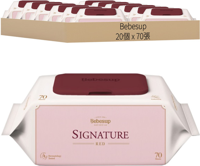 Bebesup 嬰幼兒用經典紅濕紙巾 蓋裝, 80gsm, 70張, 20包