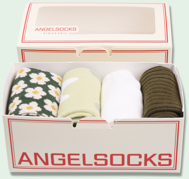 Angel Socks 女款綠色包裝襪子4件組