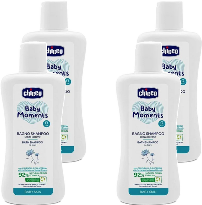 chicco 寶貝嬰兒植萃洗髮沐浴露 溫和不流淚配方, 200ml, 4瓶