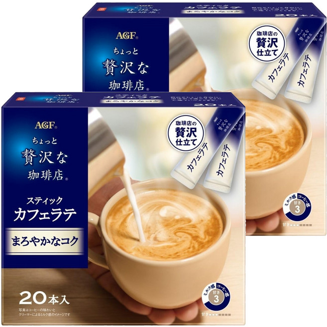 AGF 微奢華咖啡店 咖啡拿鐵 柔和濃郁風味, 6.3g, 2盒, 20入
