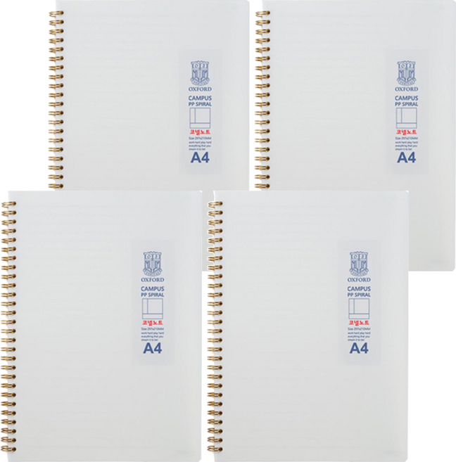 OXFORD PP線圈A4左翻80頁康乃爾筆記本, 白色, 4本