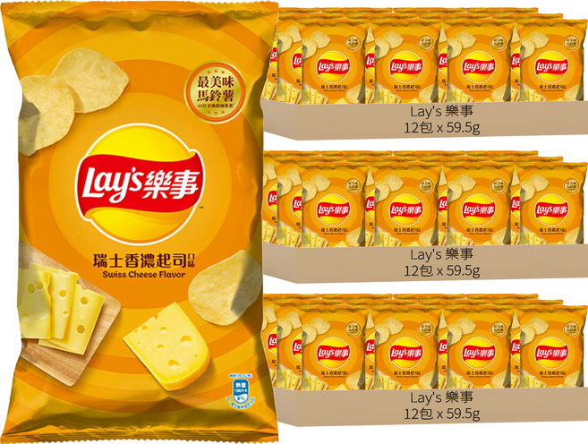 Lay's 樂事 洋芋片 瑞士香濃起司, 59.5g, 36包