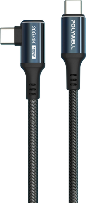 POLYWELL 寶利威爾 星光系列 USB3.2 20G 100W Type-C 高速傳輸充電線 PW15-W45-A395, 1m, 彎頭款 黑色, 1條