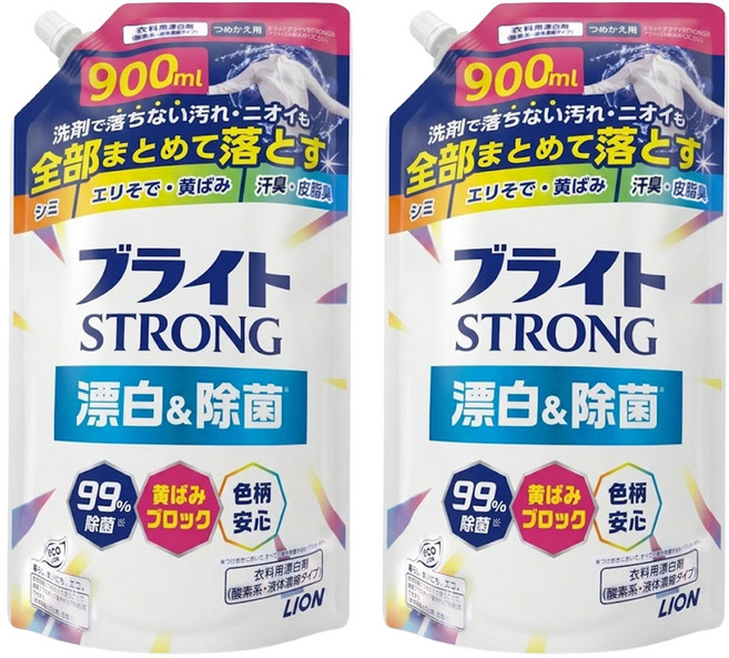 LION 獅王 STRONG 強效去污漂白劑補充包 彩色衣物適用, 900ml, 2包