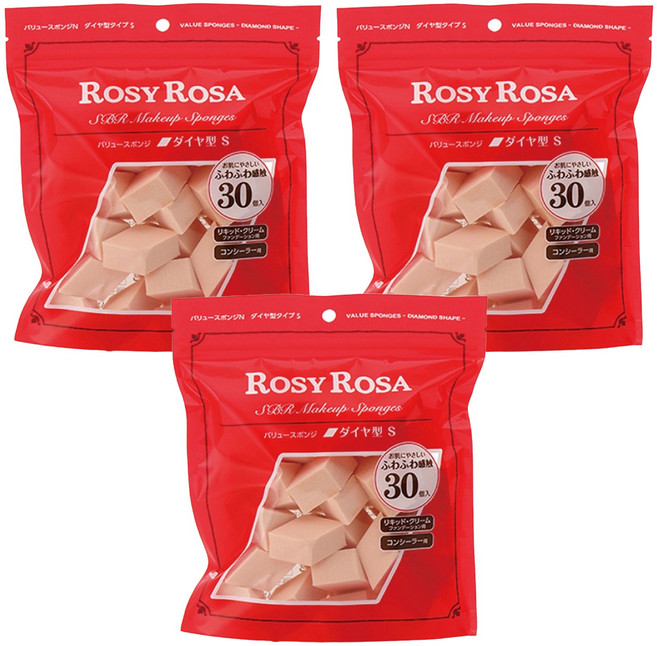 ROSY ROSA 粉底液粉撲 30個, 菱型, 3包