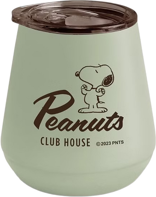 PEANUTS 史努比 莫蘭迪色真空保溫隨行不銹鋼304山型杯, 草綠, 280ml, 1個