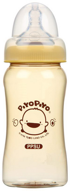 PiYOPiYO 黃色小鴨 寬口PPSU防脹奶瓶, 棕色, 240ml, 1個