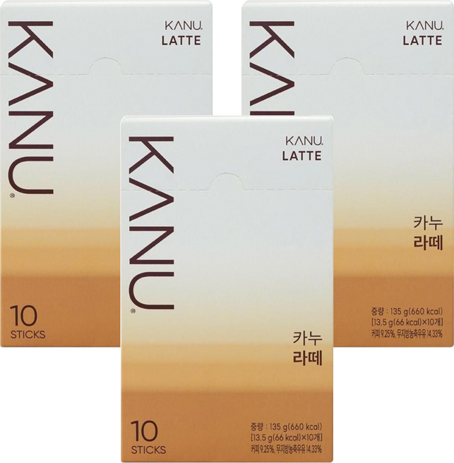 KANU 漸層奶香拿鐵咖啡, 13.5g, 10條, 3盒