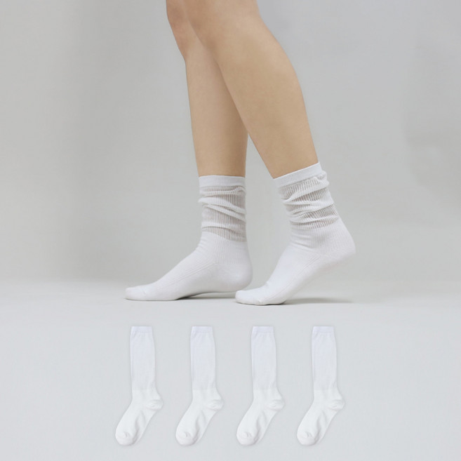 IZILEG 女款柔美羅紋薄款褶皺中筒襪4雙組