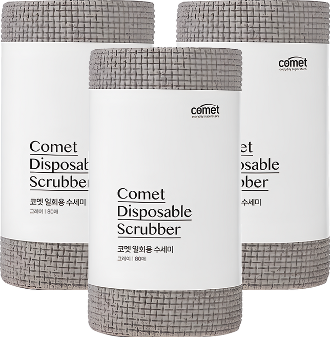 comet 拋棄式菜瓜布, 灰色, 3捲, 80個