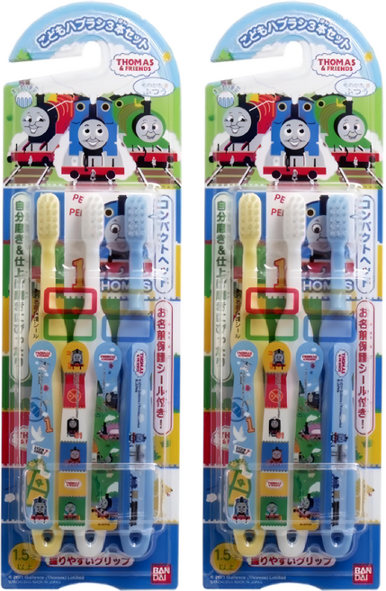 BANDAI 兒童牙刷 22.5 x 6.8 x 1.8cm 42g, 湯瑪士小火車 藍色 + 白色 + 黃色, 3支, 2組