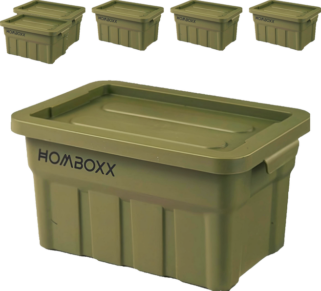 HOMBOXX 工業風高荷重附蓋收納箱 小型款 2L, 軍規綠, 6個
