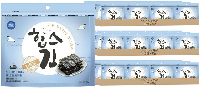 chun pin 雋品 三切海苔 原味, 30g, 48包