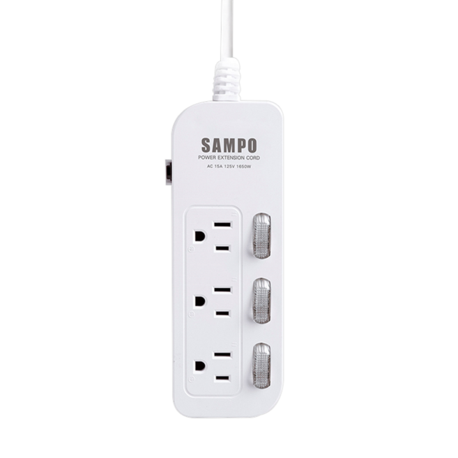 SAMPO 聲寶 3開3插電源延長線 3孔 EL-W33R12, 360cm, 白色, 1個