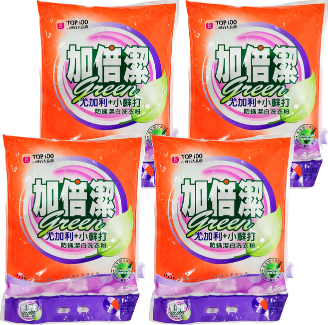 加倍潔 尤加利 + 小蘇打防蟎潔白洗衣粉, 4.5kg, 4包