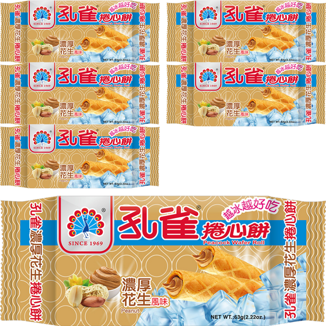 孔雀 捲心餅 濃厚花生風味, 63g, 6包