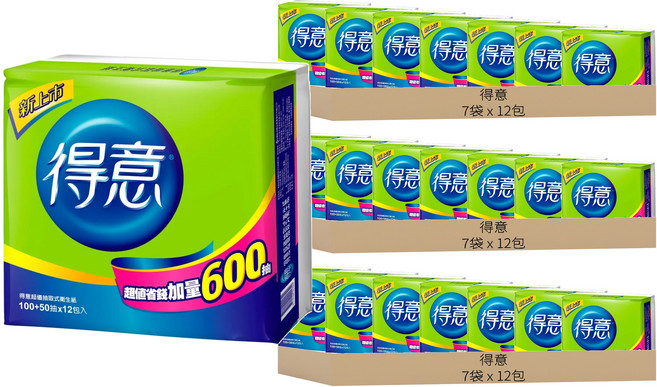 得意 超值抽取式衛生紙 150張, 12包, 21袋