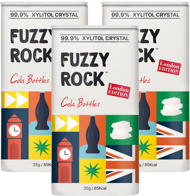 Fuzzy Rock 木糖醇水晶糖 可樂口味, 3罐, 35g