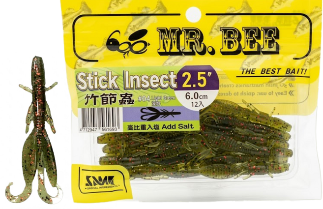 MR.BEE 蜜蜂先生 竹節蟲軟蟲 2.5", 淺綠色, 1個