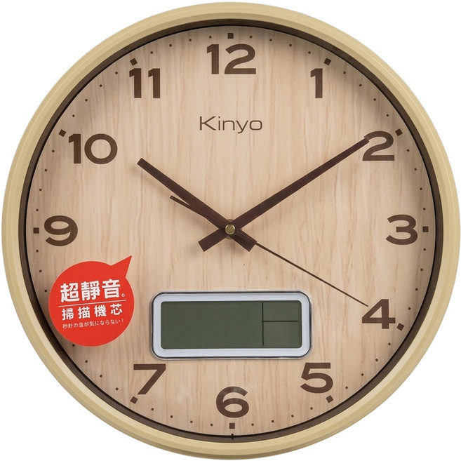 Kinyo LCD顯示木紋掛鐘 13吋 CL-207 670g, 木紋