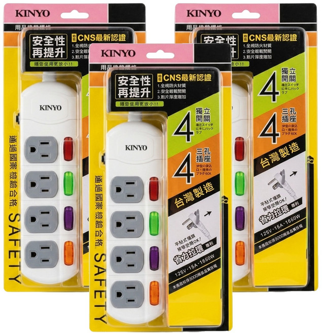 Kinyo 延長線 4開4孔, 3個, 1.8m