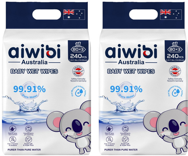 aiwibi 愛薇彼 EDI厚型純水嬰兒濕紙巾 80張, 240張, 2袋