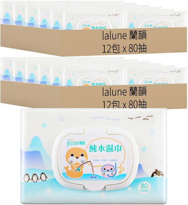 lalune 蘭韻 純水濕巾 有蓋, 80張, 24包