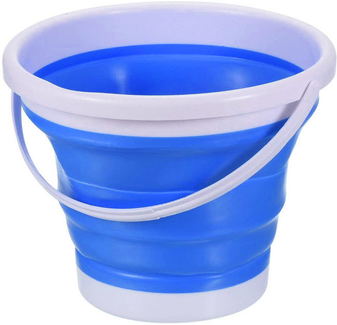 折疊水桶 Set 2個 5L PP+TPR材質 帶蓋密封防潑水 桶底凹槽易倒水 加寬提手不勒手 自帶掛孔可壁掛, 寶石藍