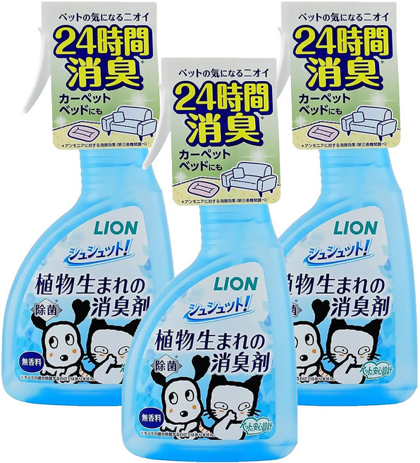 LION 獅王 Shushutto 植物性配方空間除臭劑 無香, 400ml, 3瓶