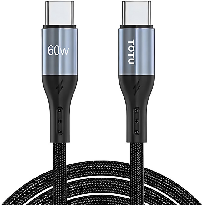 TOTU 拓途 Type-C-Type-C PD充電傳輸編織快充線 極速2代, 2m, 銀色 + 黑色, 1條