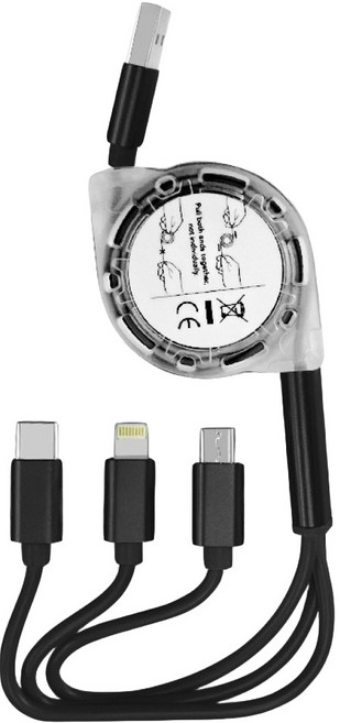 Timo iPhone Lightning Type-C Micro 蘋果安卓通用 可伸縮收納三合一充電線 1m 午夜黑 1條