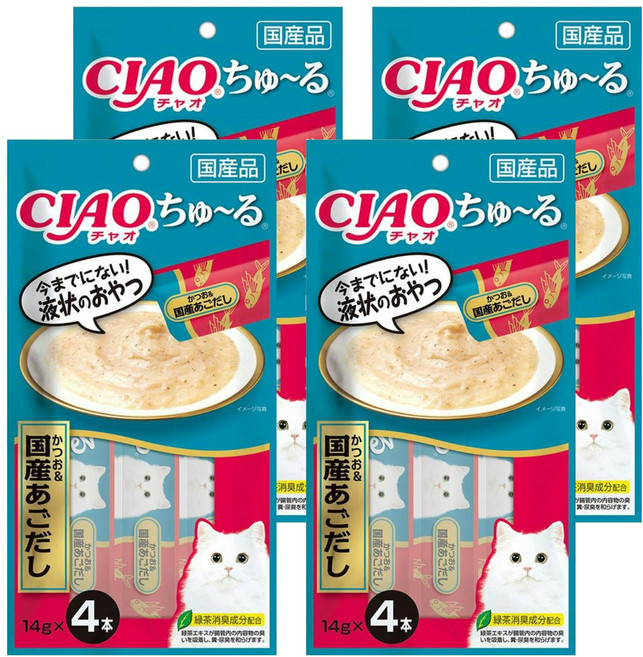 INABA CIAO 啾嚕 肉泥, 鰹魚 + 鰹魚高湯, 56g, 4袋